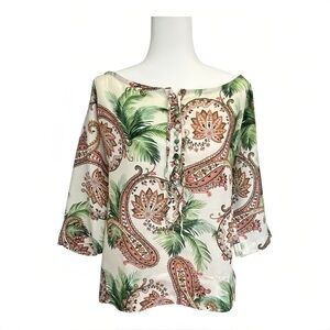 Tommy Bahama Top Womens XS Blouse 3/4 Sleeve Paisley Print Boho Multicolor